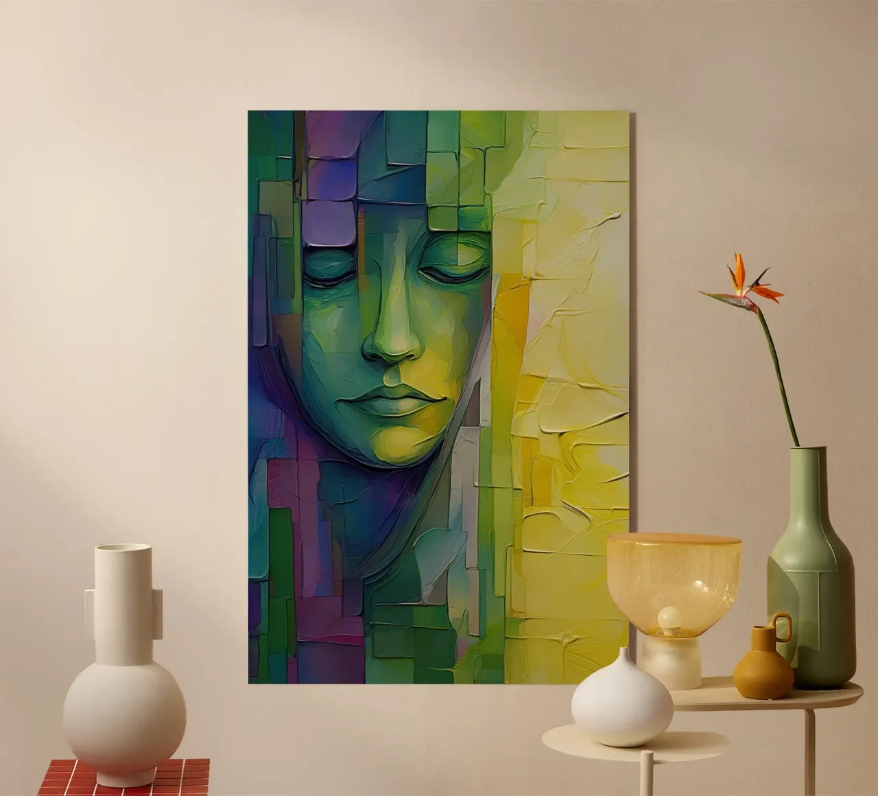 Volto astratto con verde e viola plexiglass da Imagine