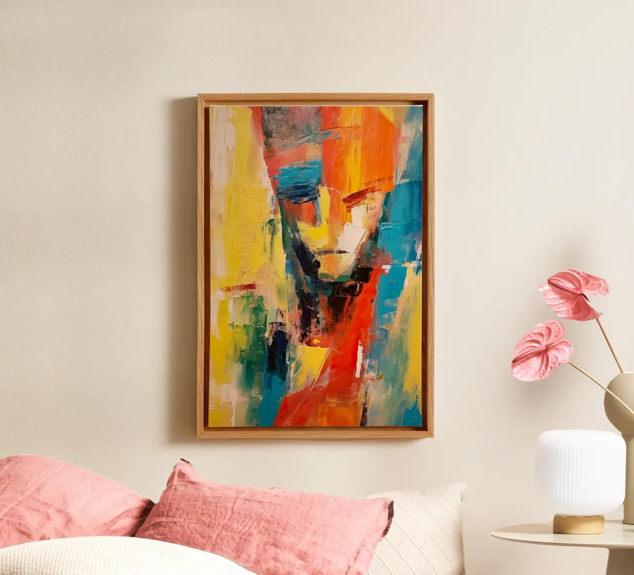Abstract gezicht canvas met Baklijst van Imagine