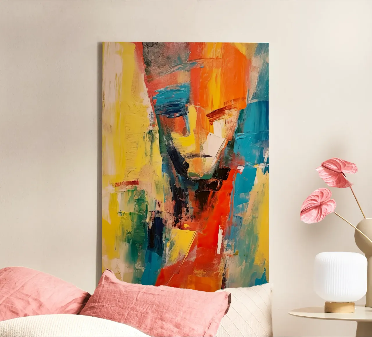 Abstract gezicht canvas met Baklijst van Imagine