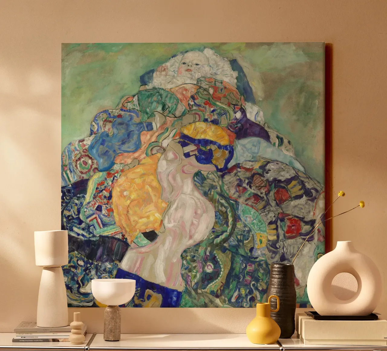 Klimt's "Baby (Cradle)" - Symbolism, Figurative, Expressioni canvas with Floater frame by ClubArt
