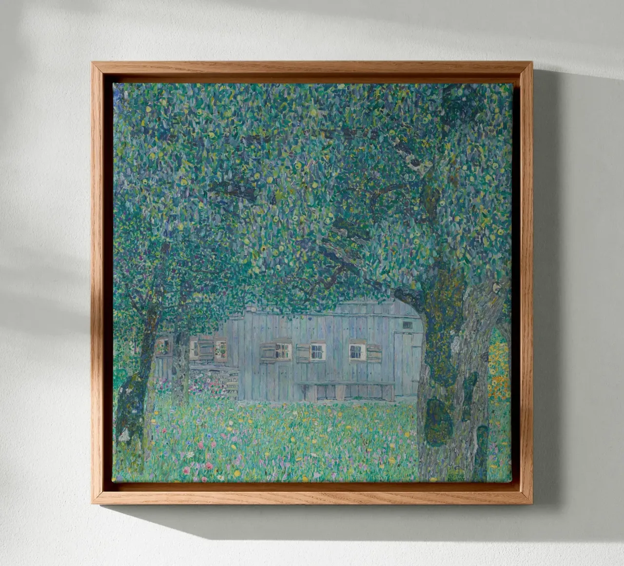 Klimt's "Farmhouse in Buchberg" - Pointillist, Nature, Austr canvas with Floater frame by ClubArt