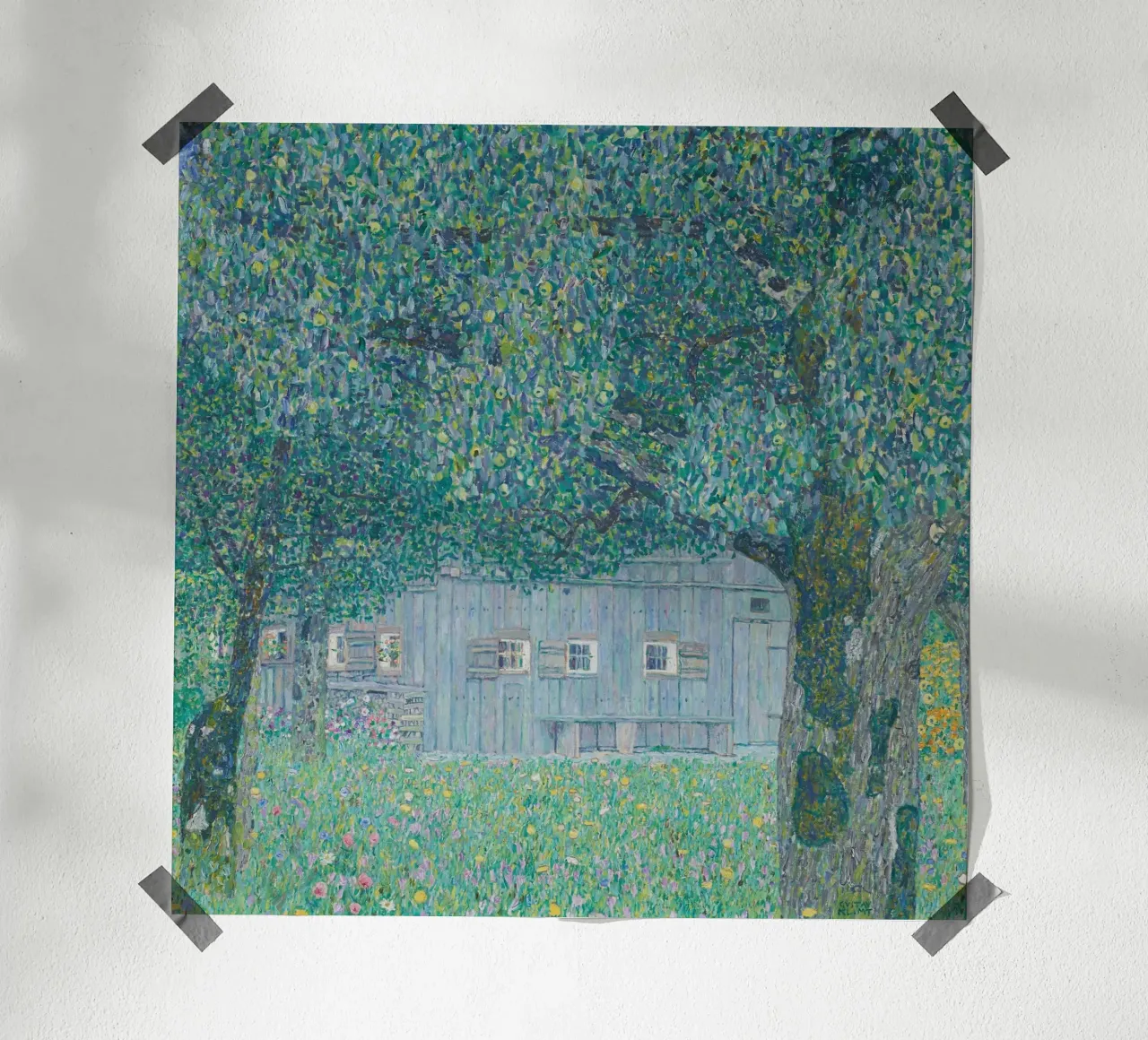 Klimt's "Farmhouse in Buchberg" - Pointillist, Nature, Austr poster by ClubArt