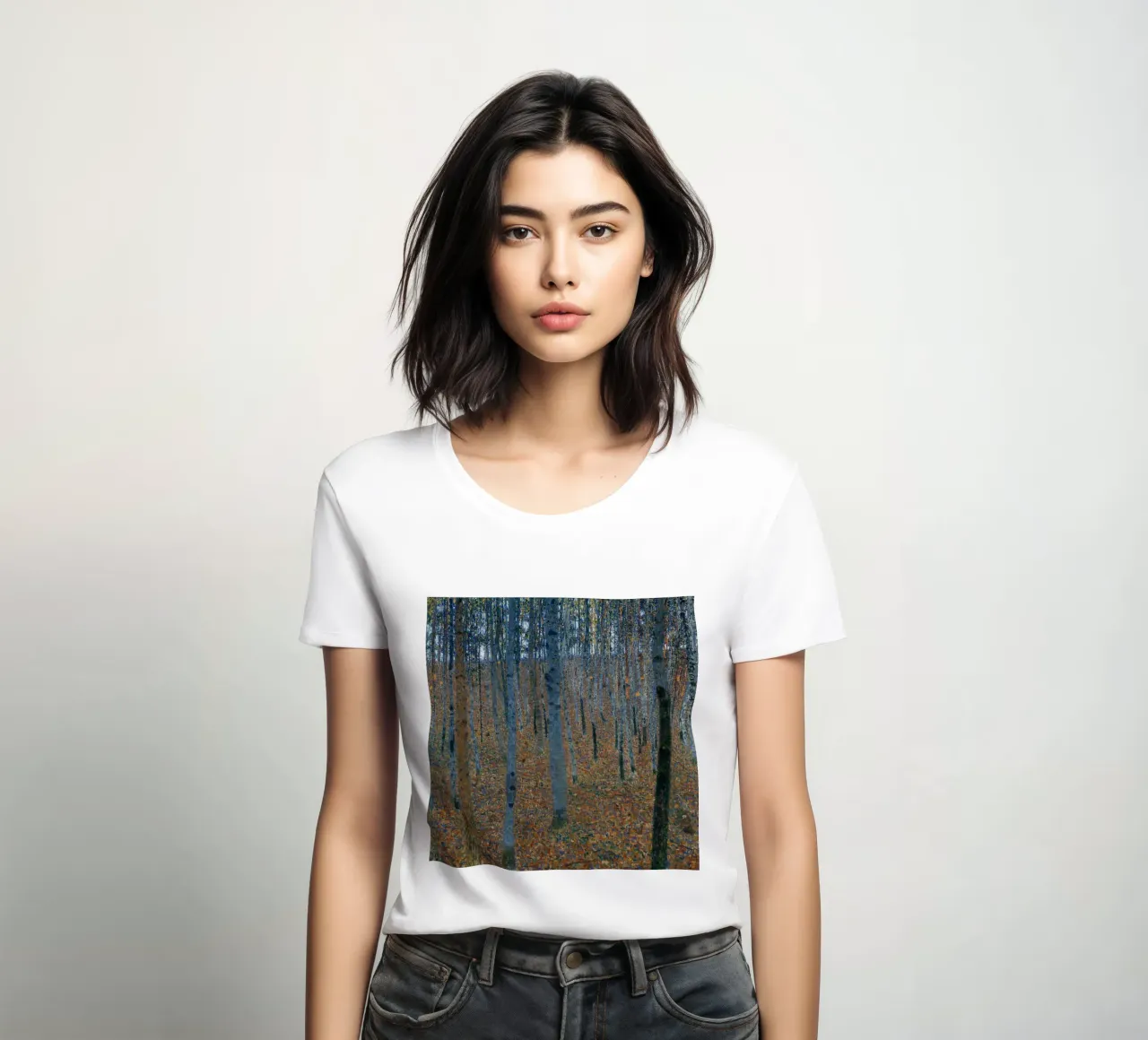 Klimt's "Beech Grove I" - Pointillist, Nature, Enchanted For women's fitted t-shirt by ClubArt