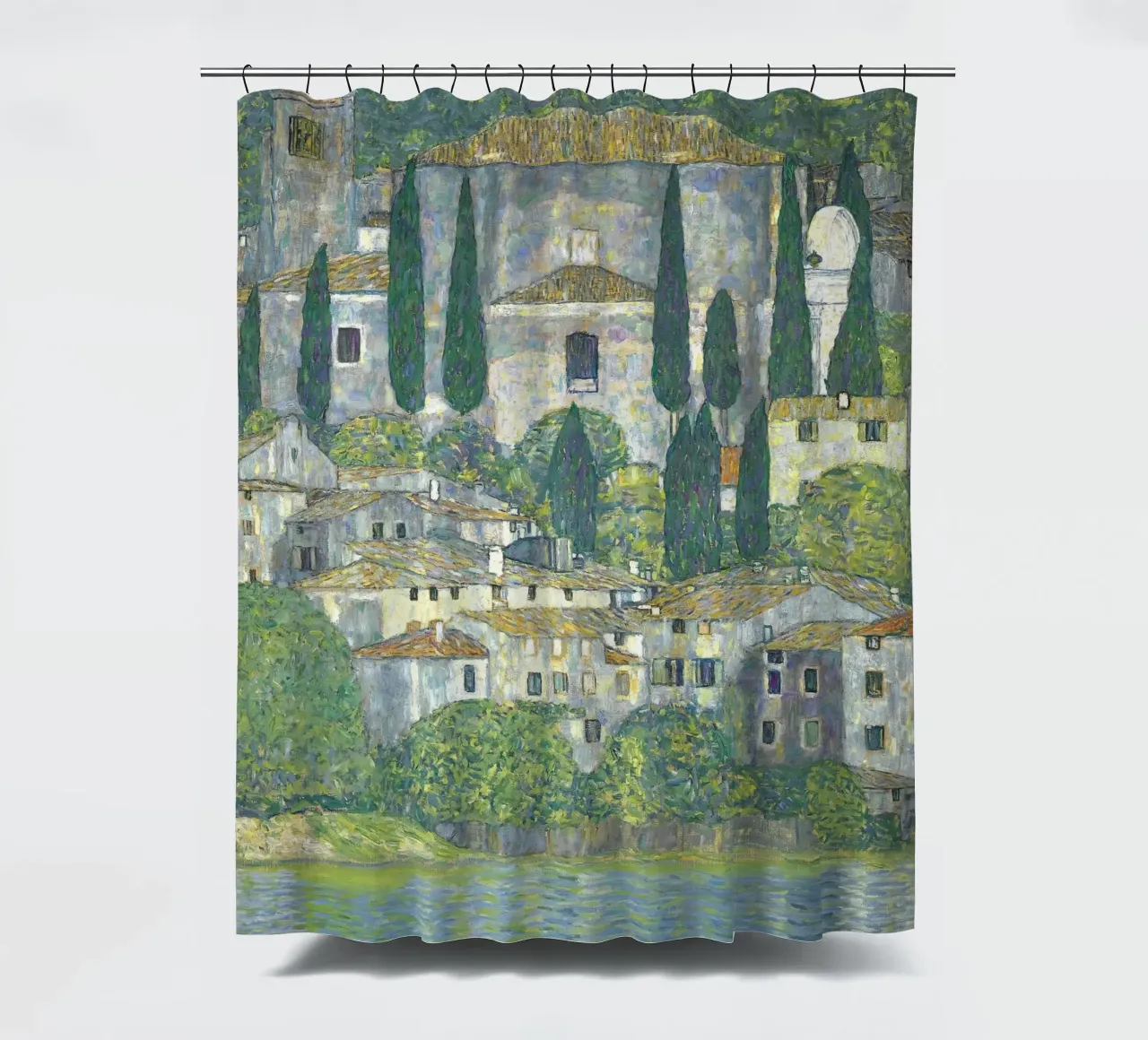 La "Chiesa di Cassone" di Klimt - Puntinismo, Paesaggio, Italia tenda da doccia da ClubArt