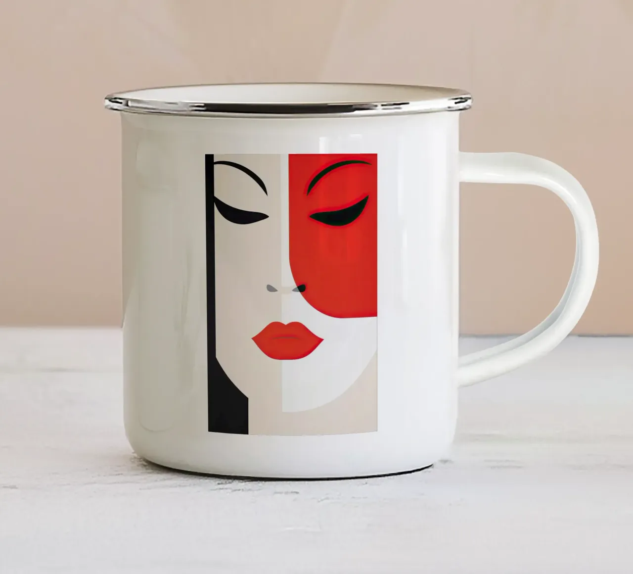 Volto femminile astratto tazza in smalto da Imagine