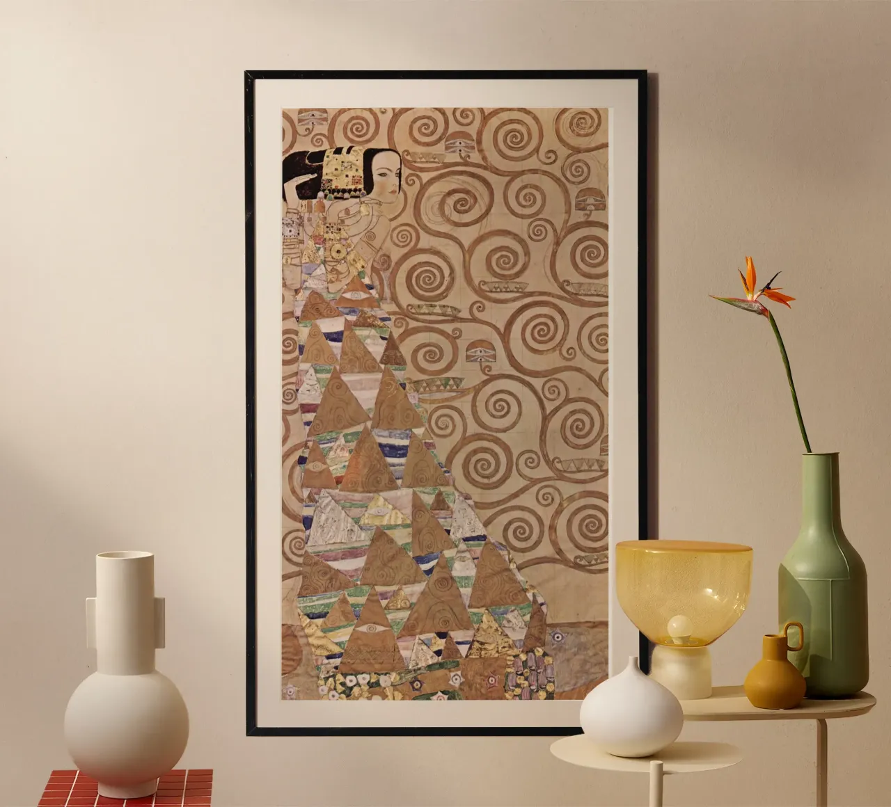 Klimts "Erwartung" - Jugendstil, Symbolismus, Lebensbaum Poster mit Kunststoffrahmen von ClubArt