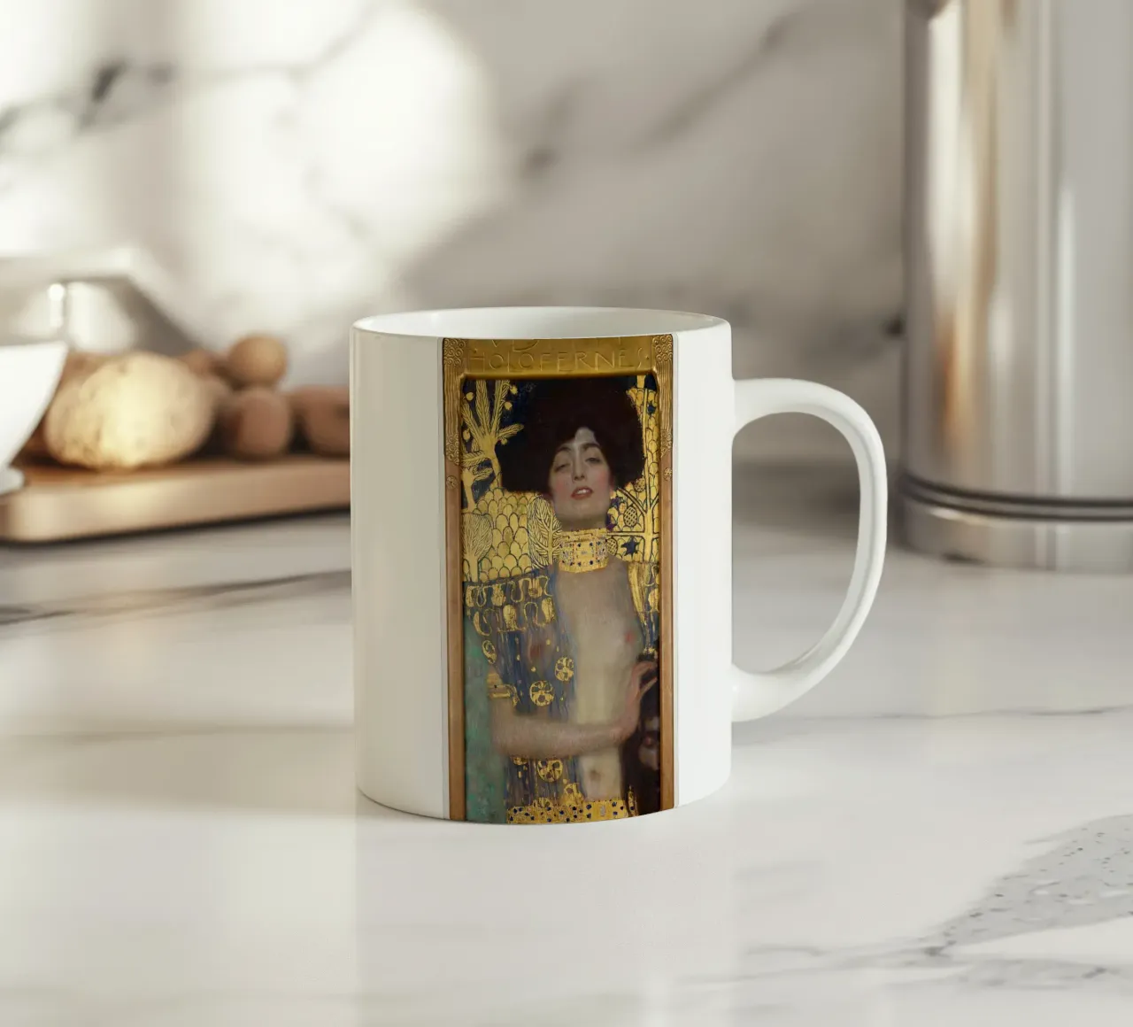 Klimts "Judith en Holofernes" - Symboliek, Gouden Eeuw, Ico keramische mok van ClubArt
