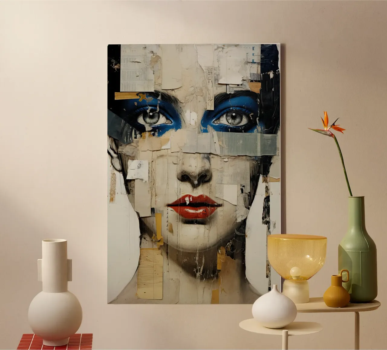 Abstract vrouwengezicht canvas met Baklijst van Imagine