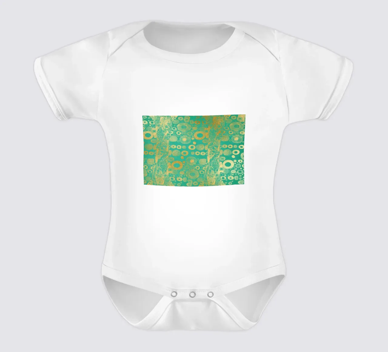 Klimt Inspired - Abstract Gold & Teal, Art Nouveau Pattern, short-sleeve baby romper by ClubArt
