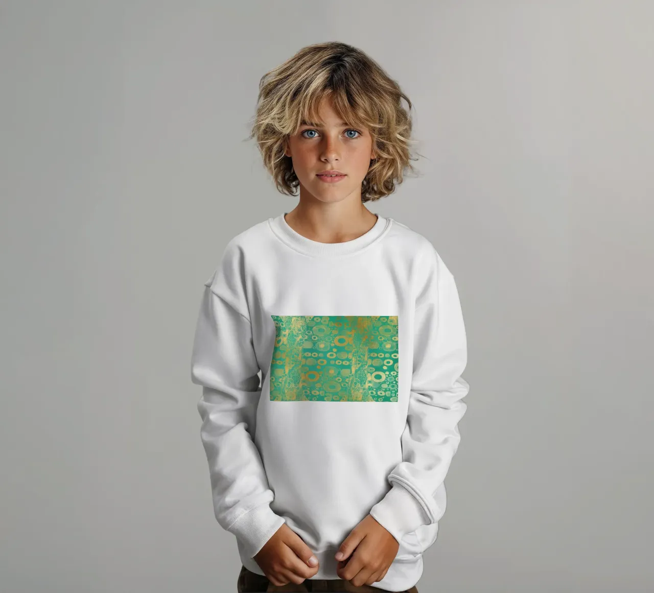 Klimt Inspired - Abstract Gold & Teal, Art Nouveau Pattern, kids sweatshirt by ClubArt