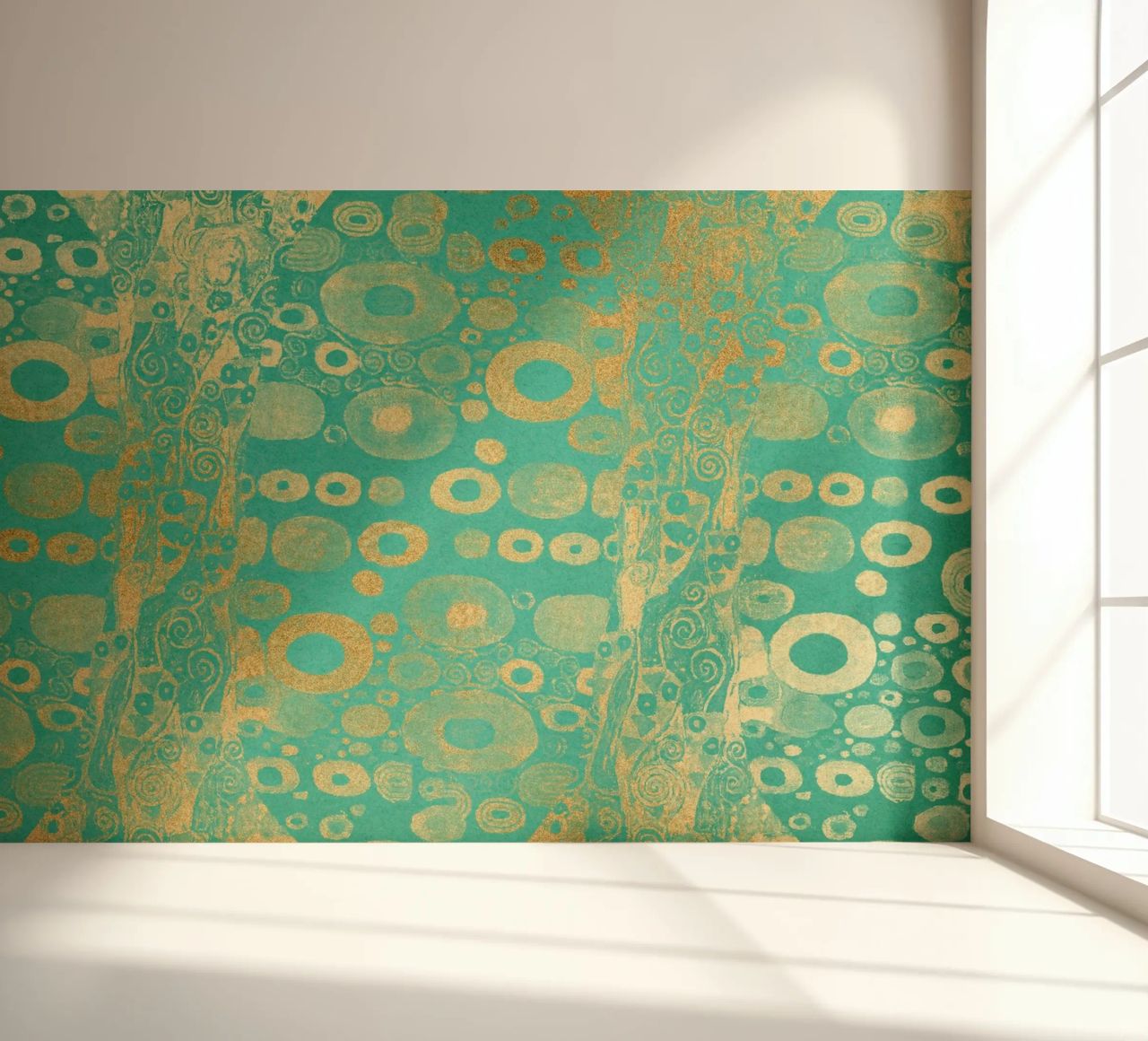 Inspirado en Klimt - Abstract Gold & Teal, Art Nouveau Pattern, papel para pared de ClubArt
