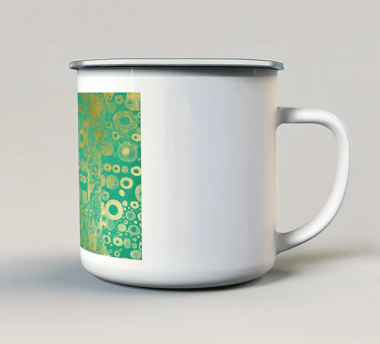 Klimt Inspired - Abstract Gold & Teal, Art Nouveau Pattern, enamel mug by ClubArt