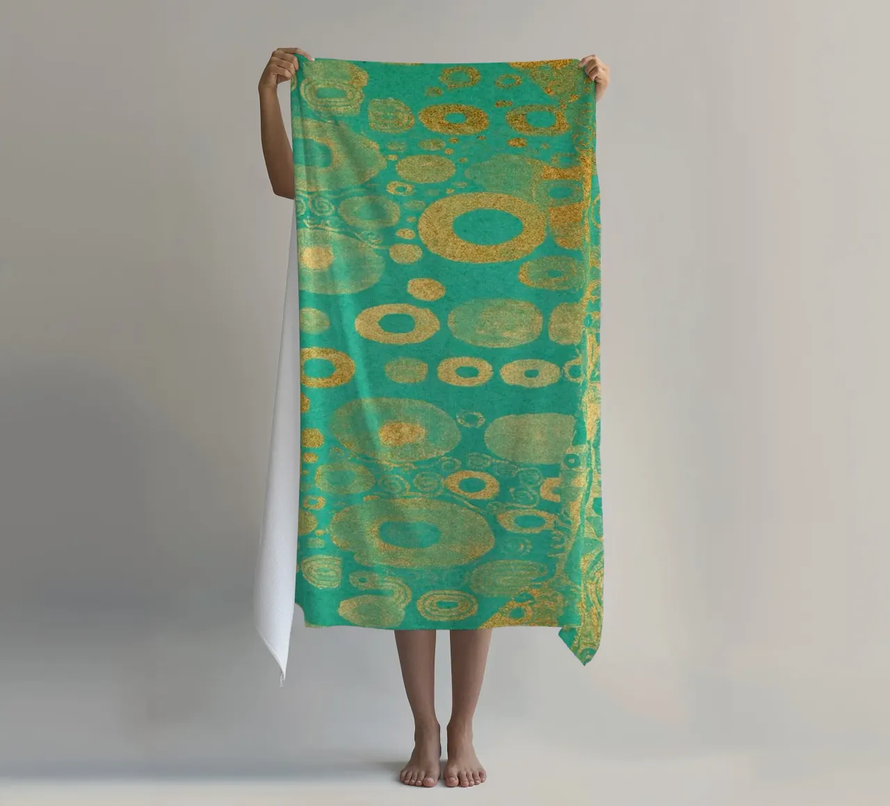 Klimt Inspired - Abstract Gold & Teal, Art Nouveau Pattern, beach towel by ClubArt