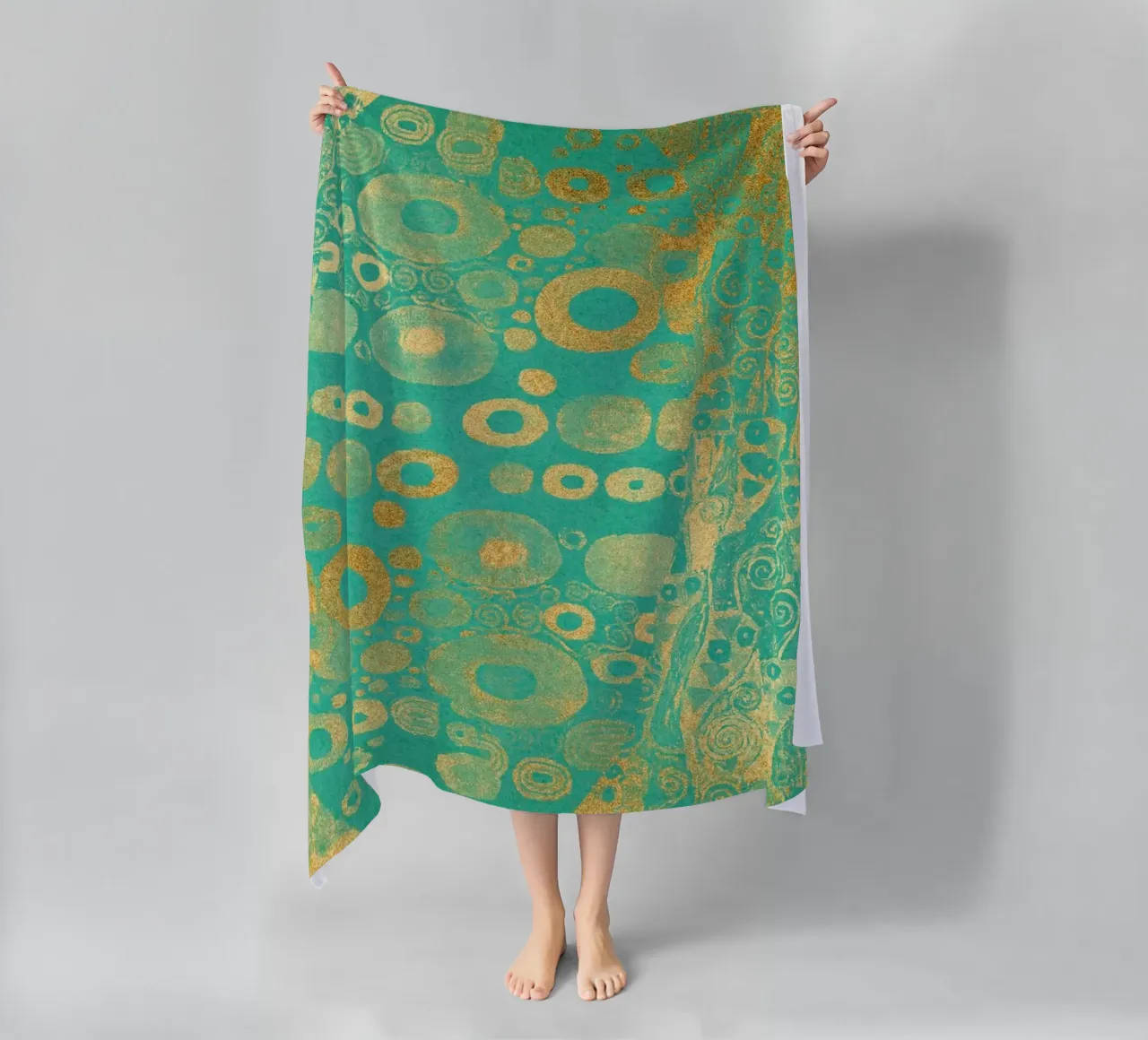 Klimt Inspired - Abstract Gold & Teal, Art Nouveau Pattern, beach towel by ClubArt
