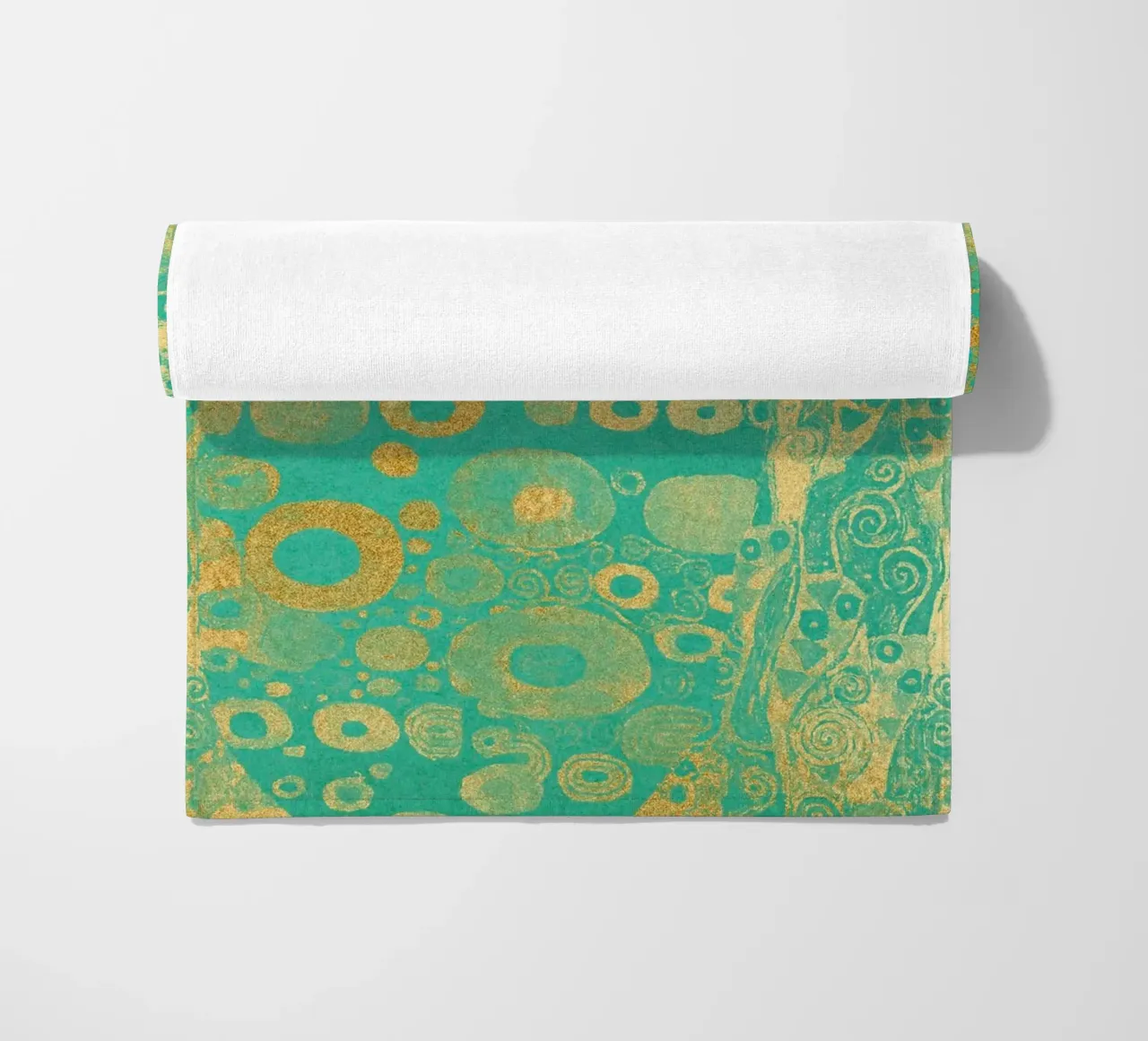 Klimt Inspired - Abstract Gold & Teal, Art Nouveau Pattern, beach towel by ClubArt