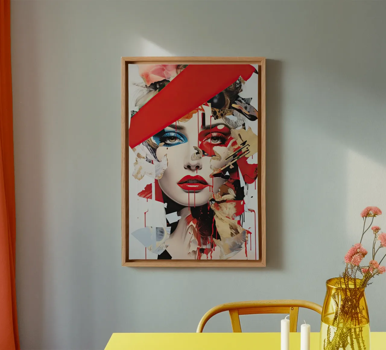Abstract vrouwengezicht canvas met Baklijst van Imagine