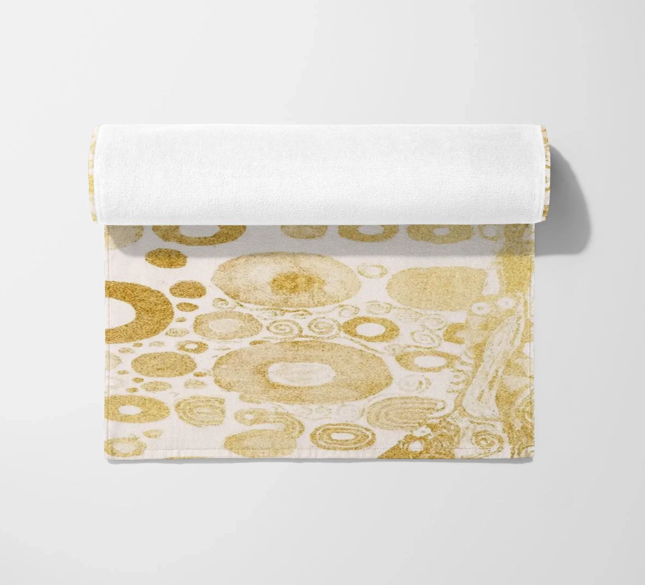 Klimt Inspired - Golden Abstract Pattern, Art Nouveau Luxe D beach towel by ClubArt