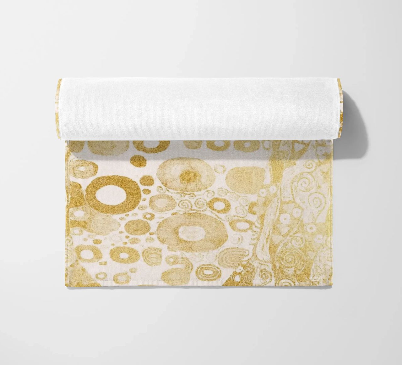 Klimt Inspired - Golden Abstract Pattern, Art Nouveau Luxe D beach towel by ClubArt