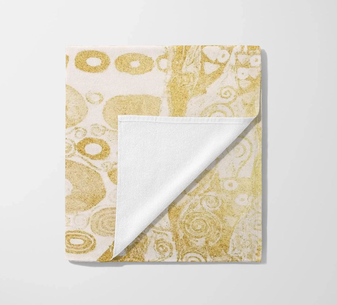 Klimt Inspired - Golden Abstract Pattern, Art Nouveau Luxe D beach towel by ClubArt