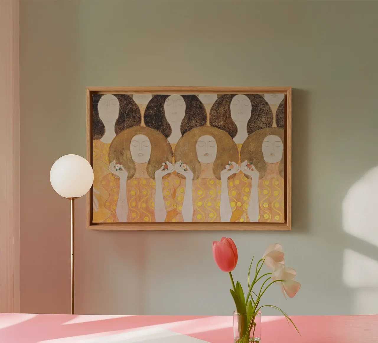 Klimt's "Choir of Angels" - Beethoven Frieze, Symbolism, Ser canvas with Floater frame by ClubArt