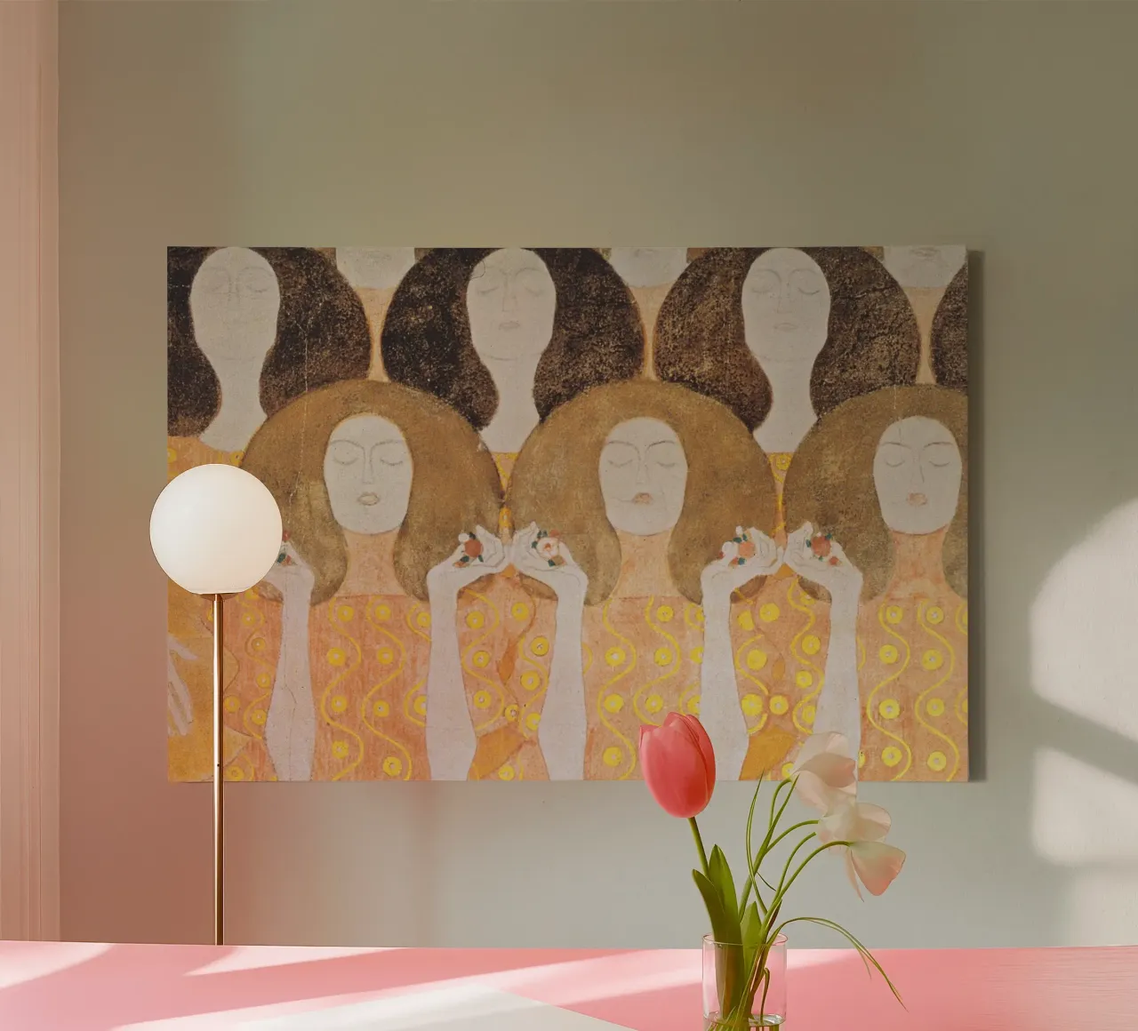 Klimt's "Choir of Angels" - Beethoven Frieze, Symbolism, Ser canvas with Floater frame by ClubArt