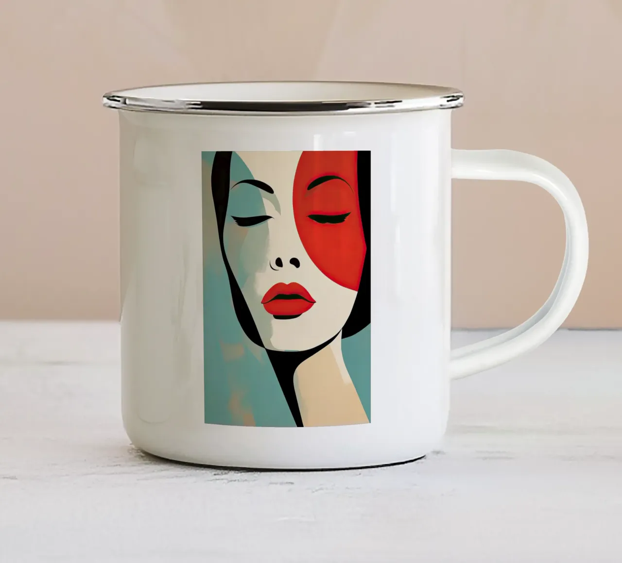 Volto femminile astratto tazza in smalto da Imagine