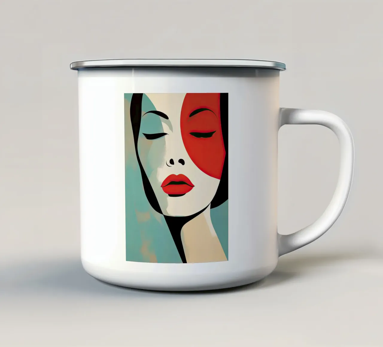 Volto femminile astratto tazza in smalto da Imagine