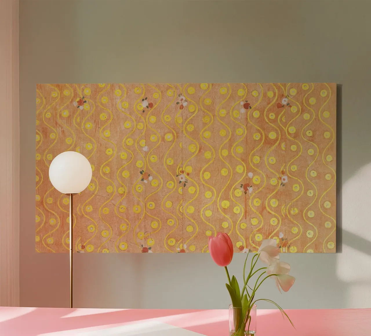 Ispirato a Klimt - Volute di pesca e oro, patch floreale Art Nouveau tela con Cornice a cassetta da ClubArt