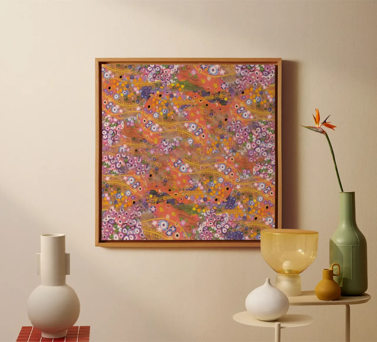 Klimts "Waterslangen II" - Abstract, Gouden Eeuw, Levendig canvas met Baklijst van ClubArt