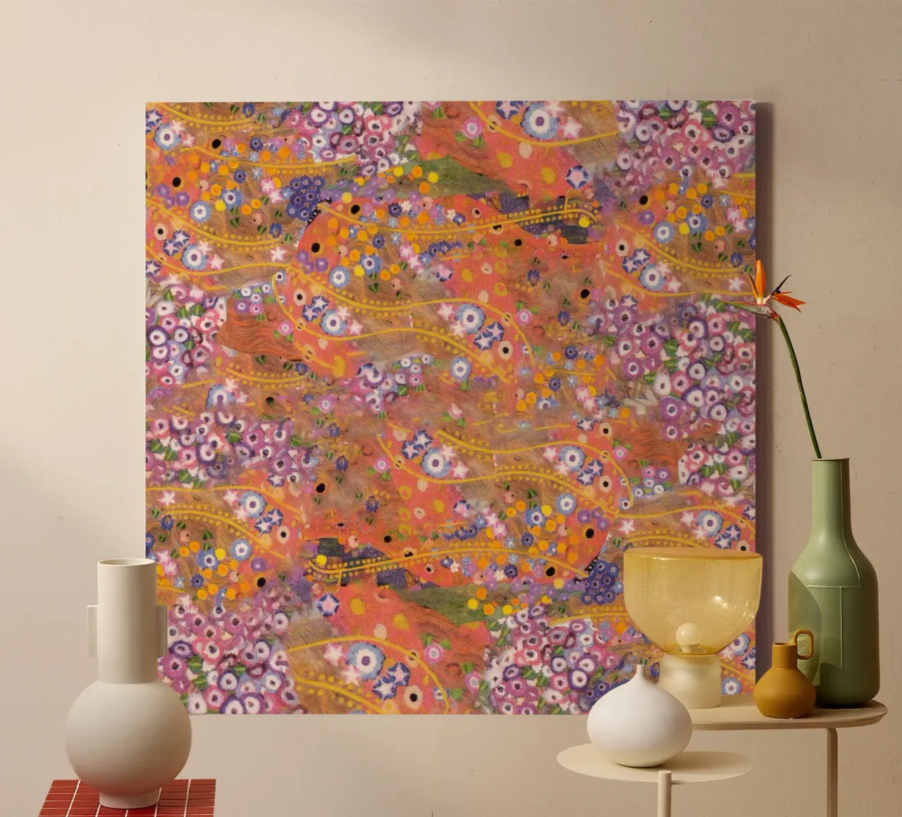 Klimts "Waterslangen II" - Abstract, Gouden Eeuw, Levendig canvas met Baklijst van ClubArt