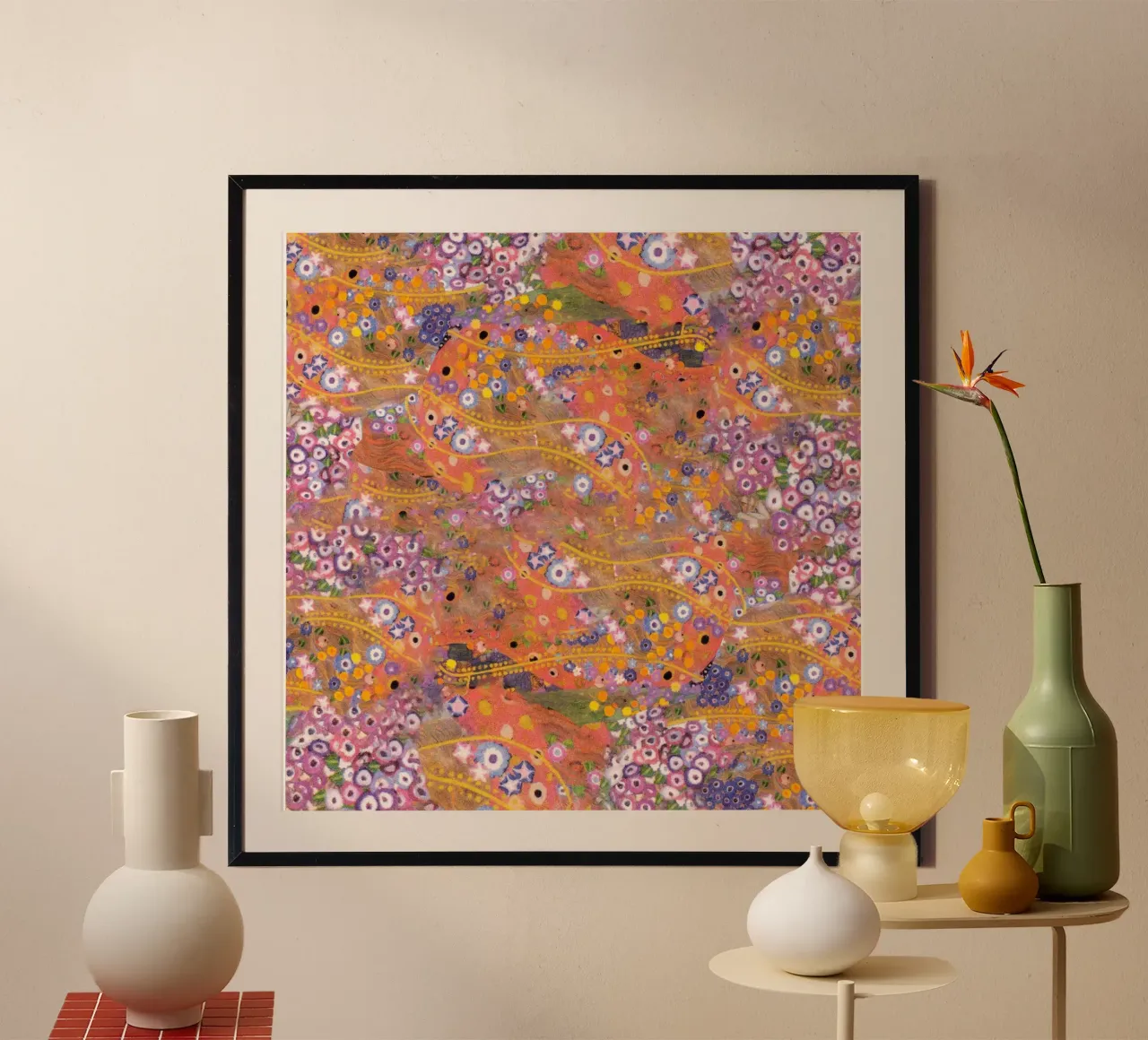 Klimts "Waterslangen II" - Abstract, Gouden Eeuw, Levendig poster met houten frame van ClubArt