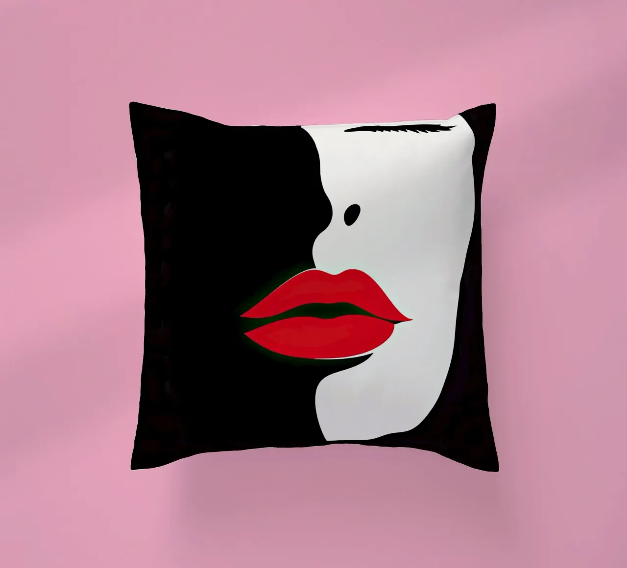 Volto femminile astratto in bianco, nero e rosso cuscino da Imagine