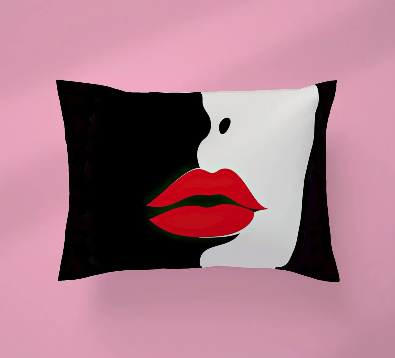 Volto femminile astratto in bianco, nero e rosso cuscino da Imagine