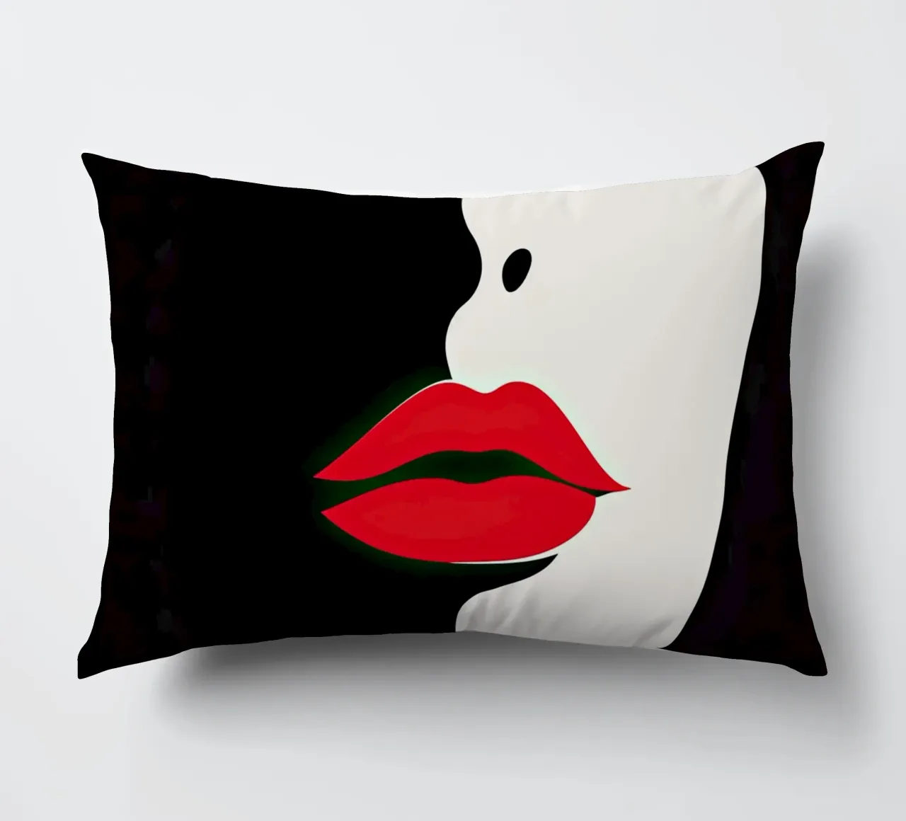 Volto femminile astratto in bianco, nero e rosso cuscino da Imagine