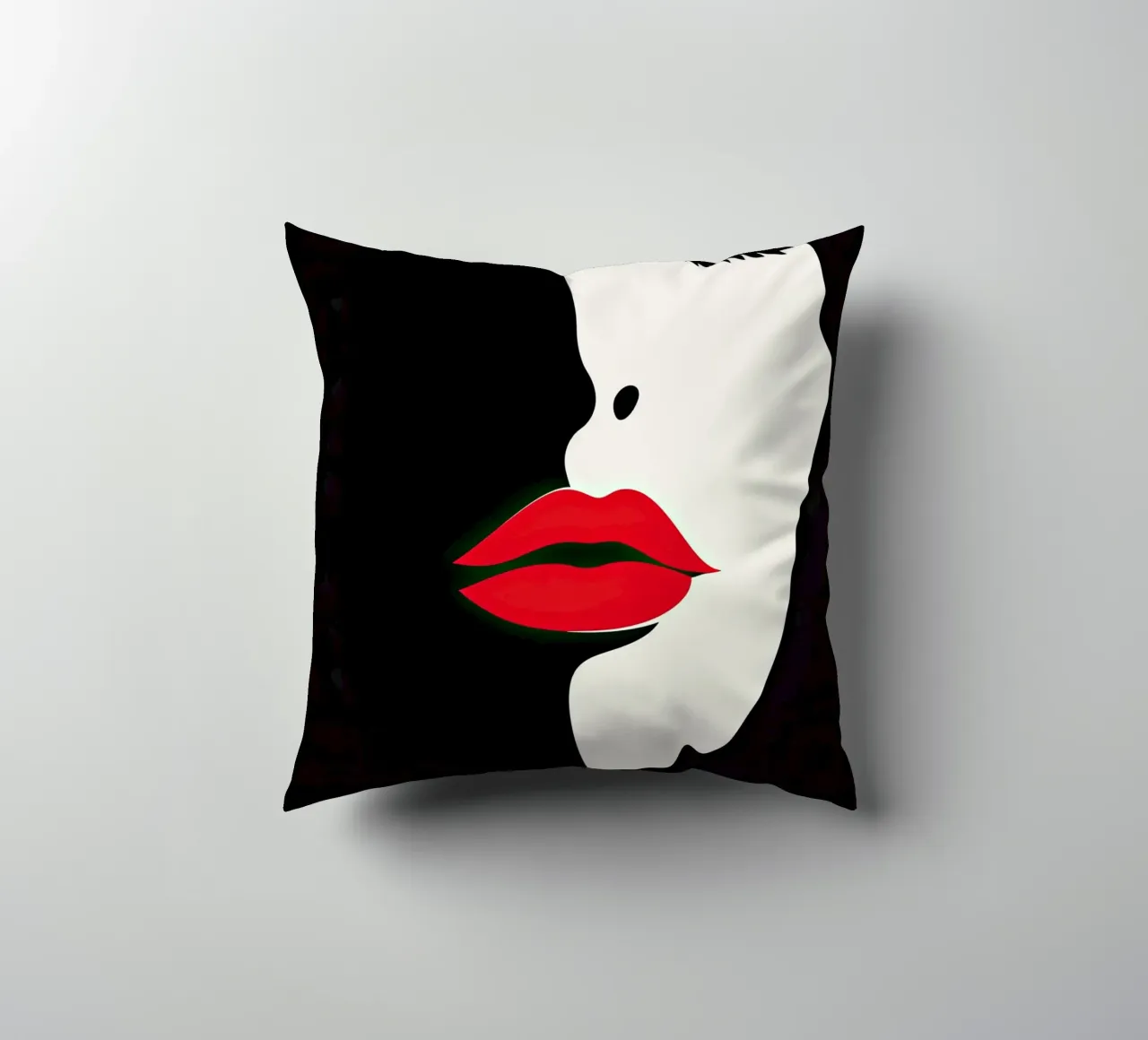 Volto femminile astratto in bianco, nero e rosso cuscino da Imagine