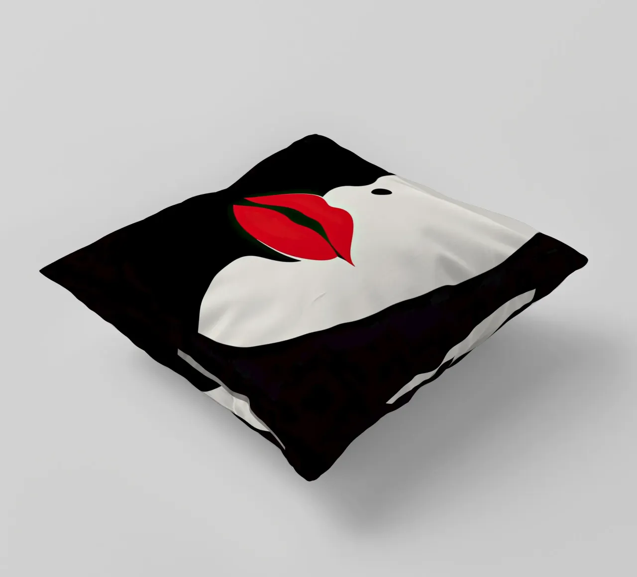Volto femminile astratto in bianco, nero e rosso cuscino da Imagine