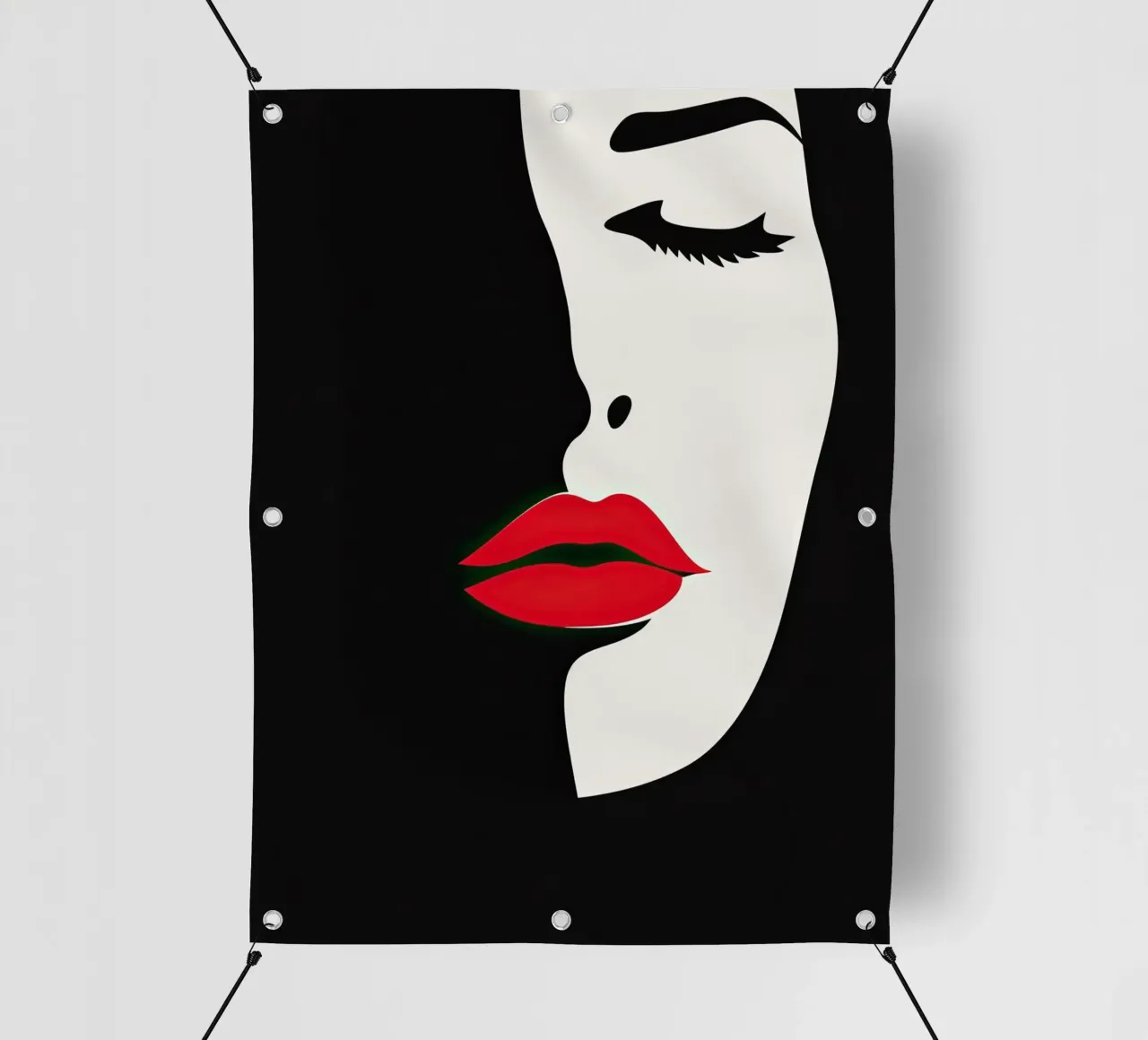 Volto femminile astratto in bianco, nero e rosso telo in pvc da Imagine