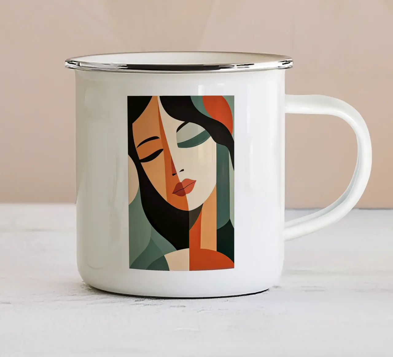 Volto femminile astratto tazza in smalto da Imagine