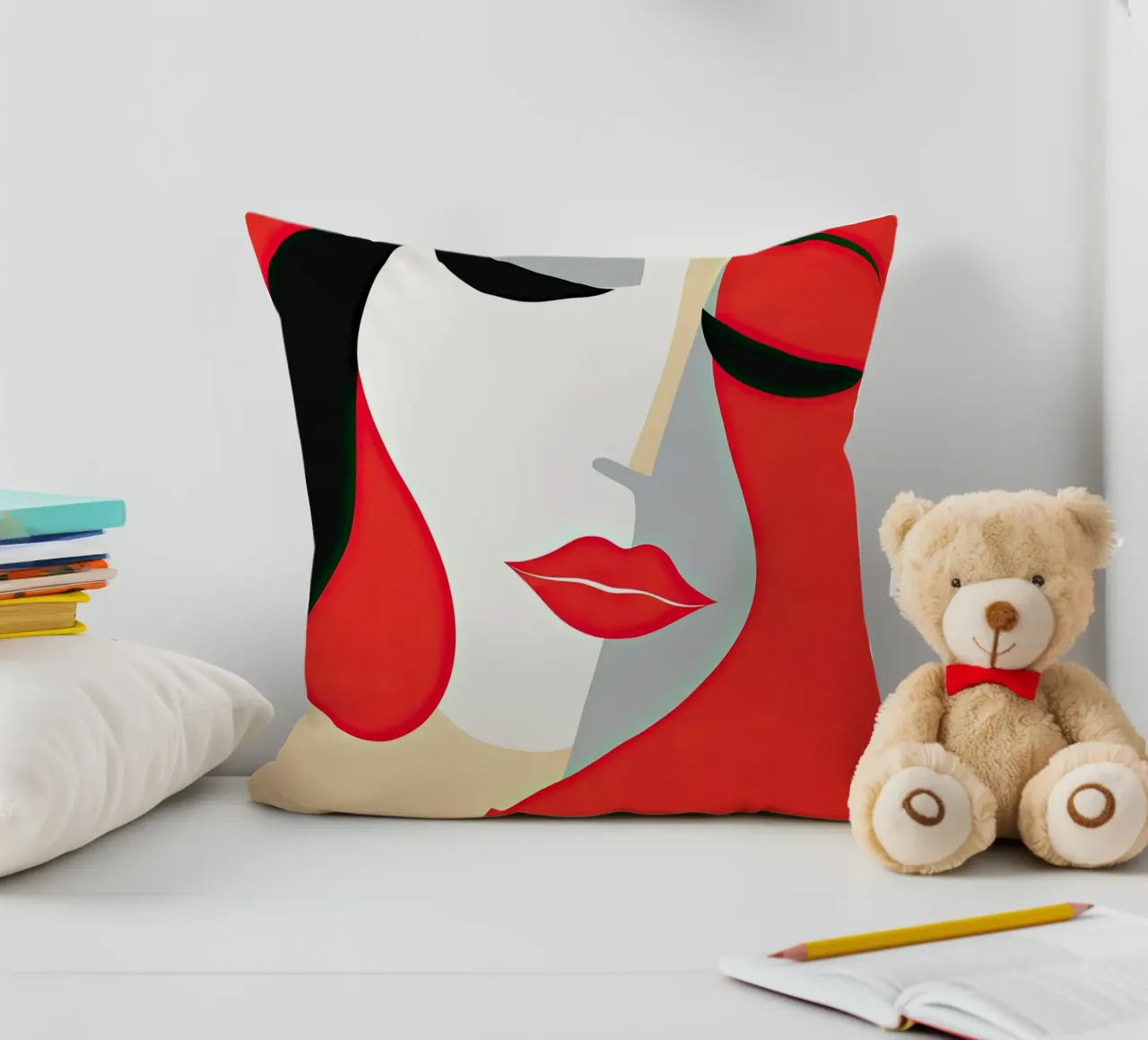 Abstract female face decorative cushion by Imagine