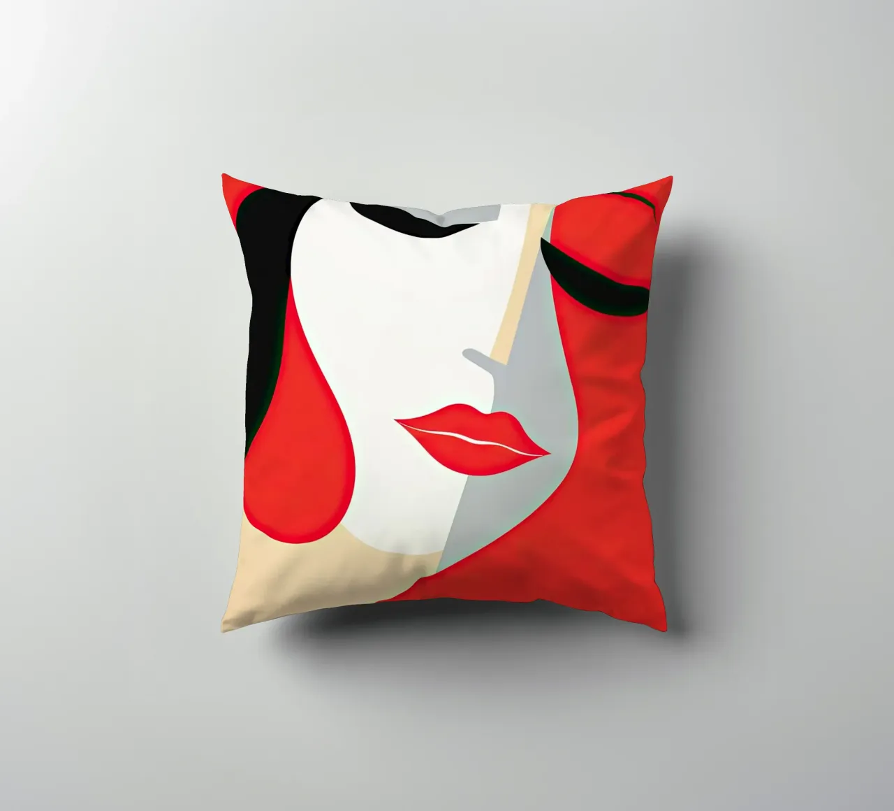 Abstract female face decorative cushion by Imagine