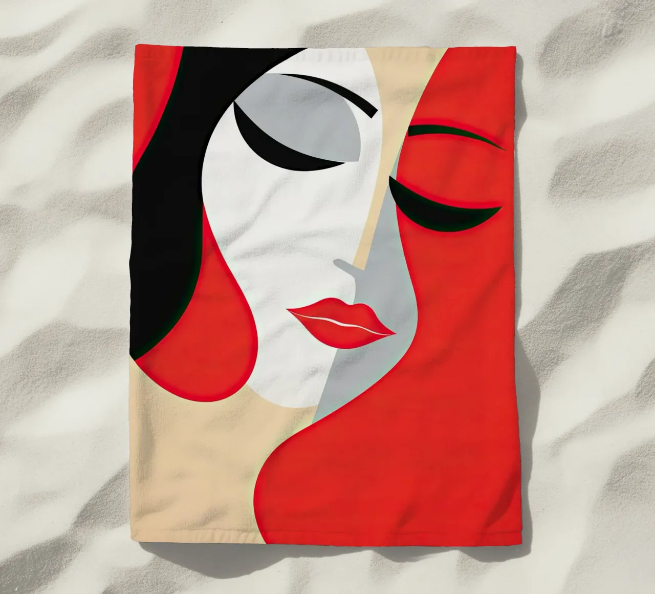 Abstract female face beach towel by Imagine