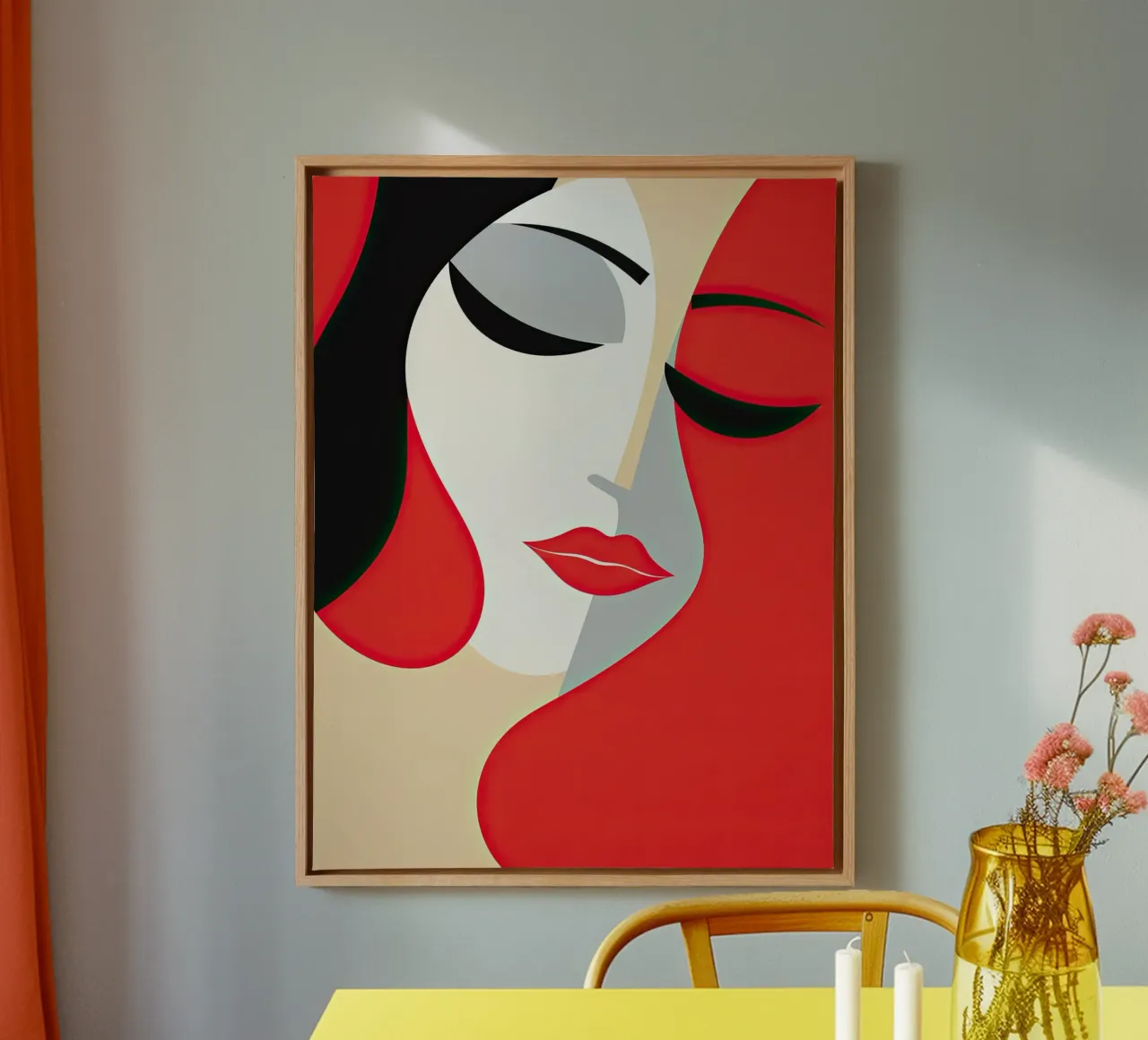 Abstract vrouwengezicht canvas met Baklijst van Imagine