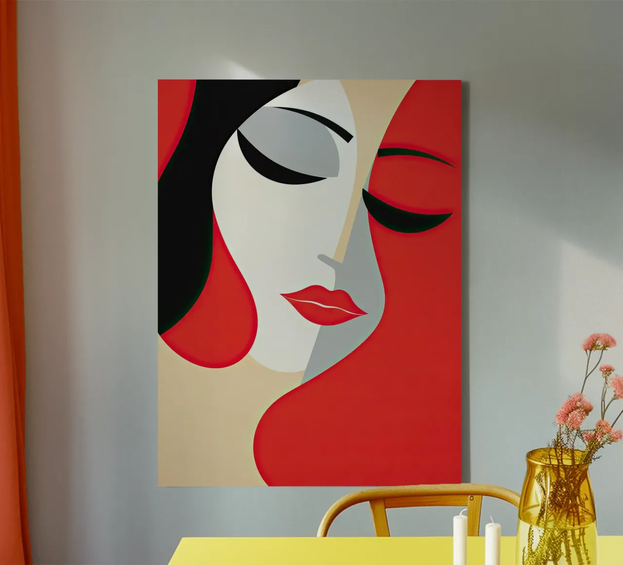 Abstract vrouwengezicht canvas met Baklijst van Imagine