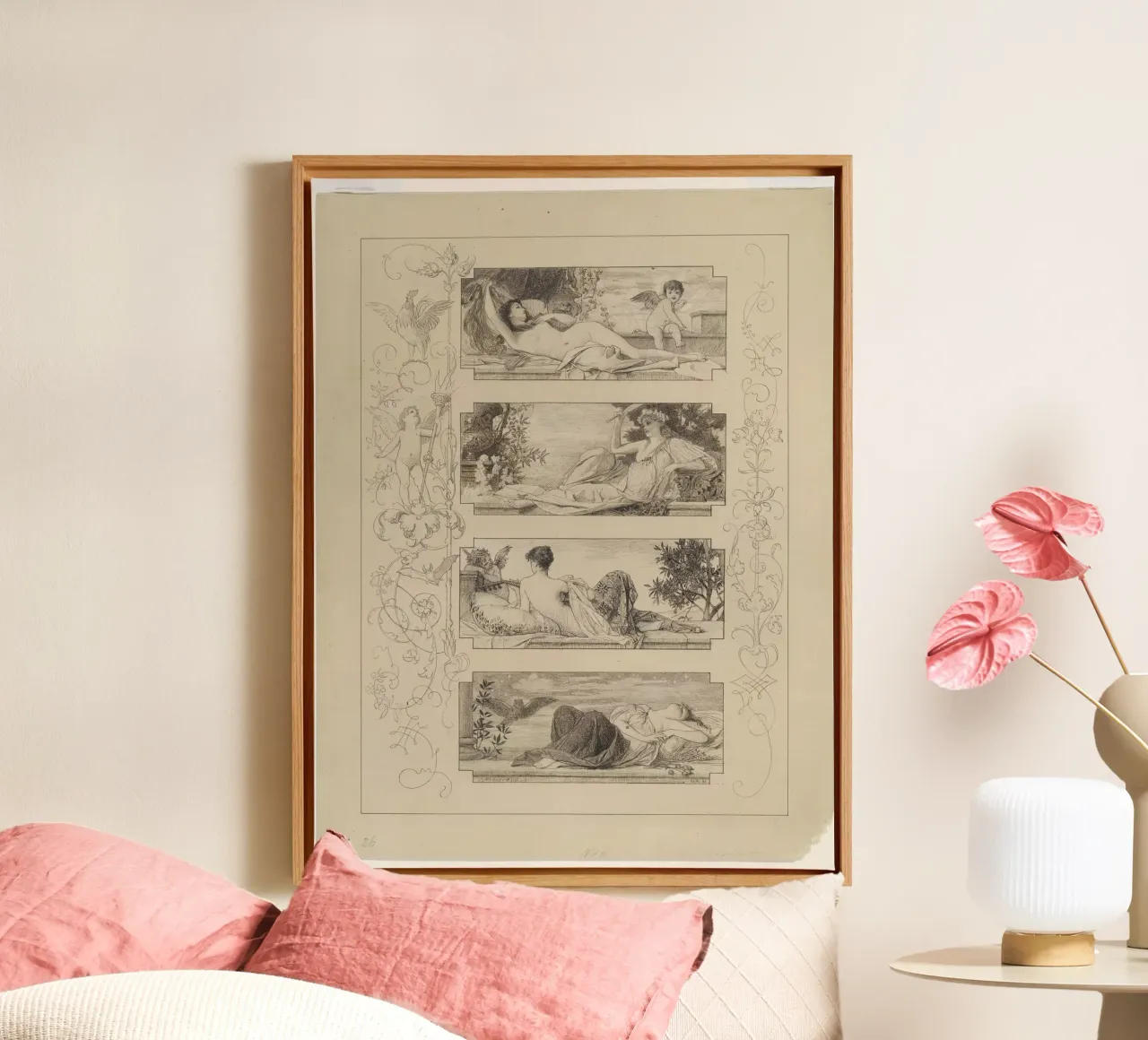 Klimt's "Four Times of Day" - Allegory, Early Work, Classica canvas with Floater frame by ClubArt