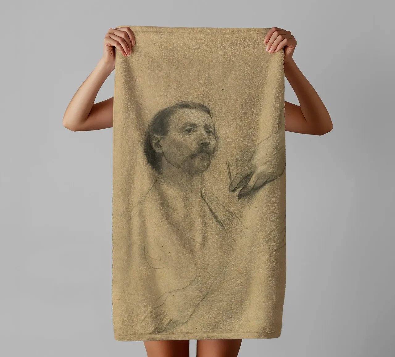 Klimt's "Man with Moustache & Hand Studies" - Figurative Dra towel by ClubArt