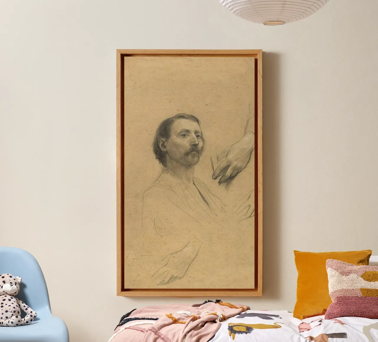 Klimt's "Man with Moustache & Hand Studies" - Figurative Dra canvas with Floater frame by ClubArt