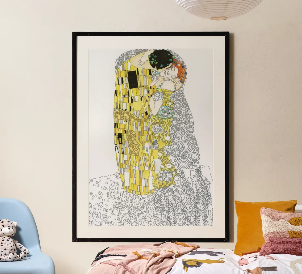 El beso" de Klimt (boceto) - Art Nouveau icónico, Line Art, poster de ClubArt