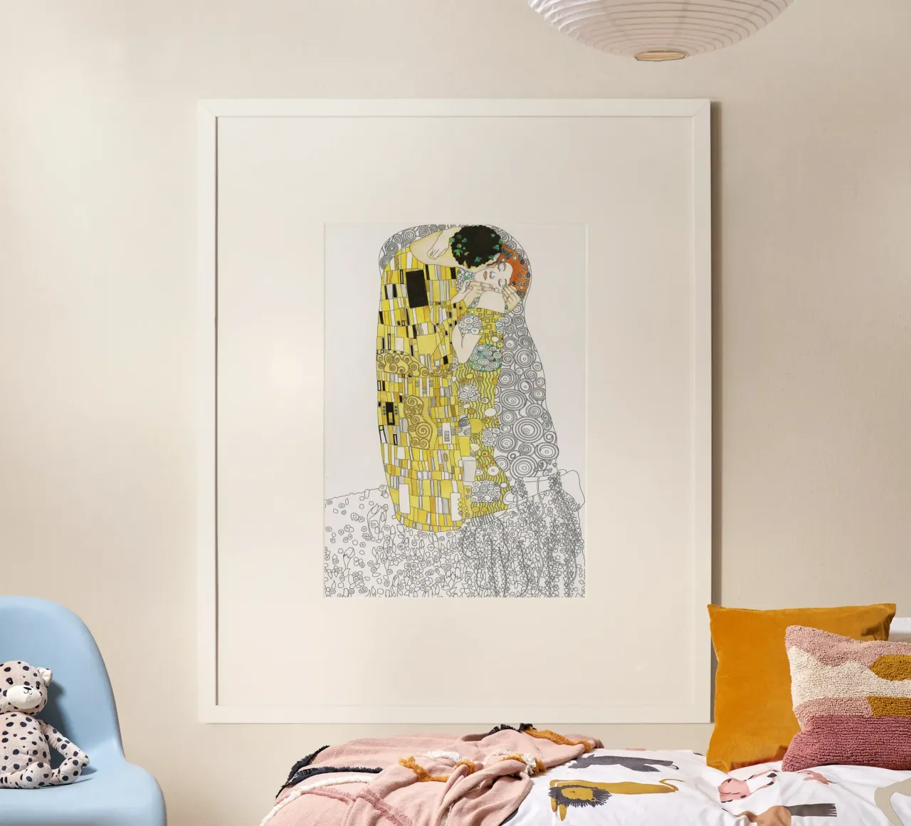 El beso" de Klimt (boceto) - Art Nouveau icónico, Line Art, poster de ClubArt