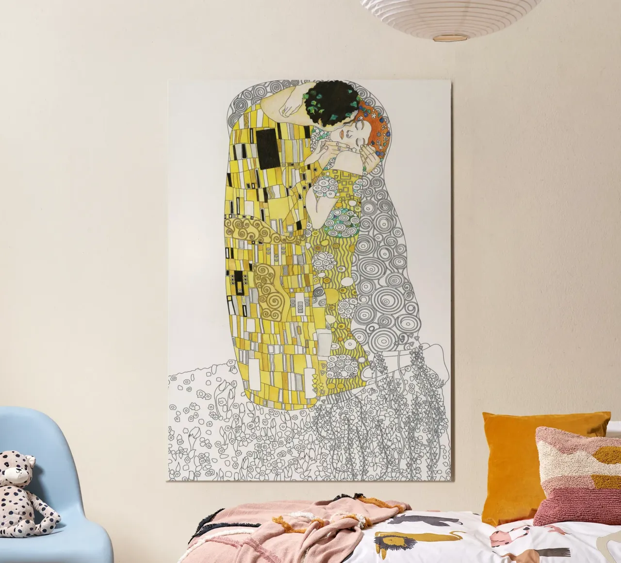 El beso" de Klimt (boceto) - Art Nouveau icónico, Line Art, poster de ClubArt