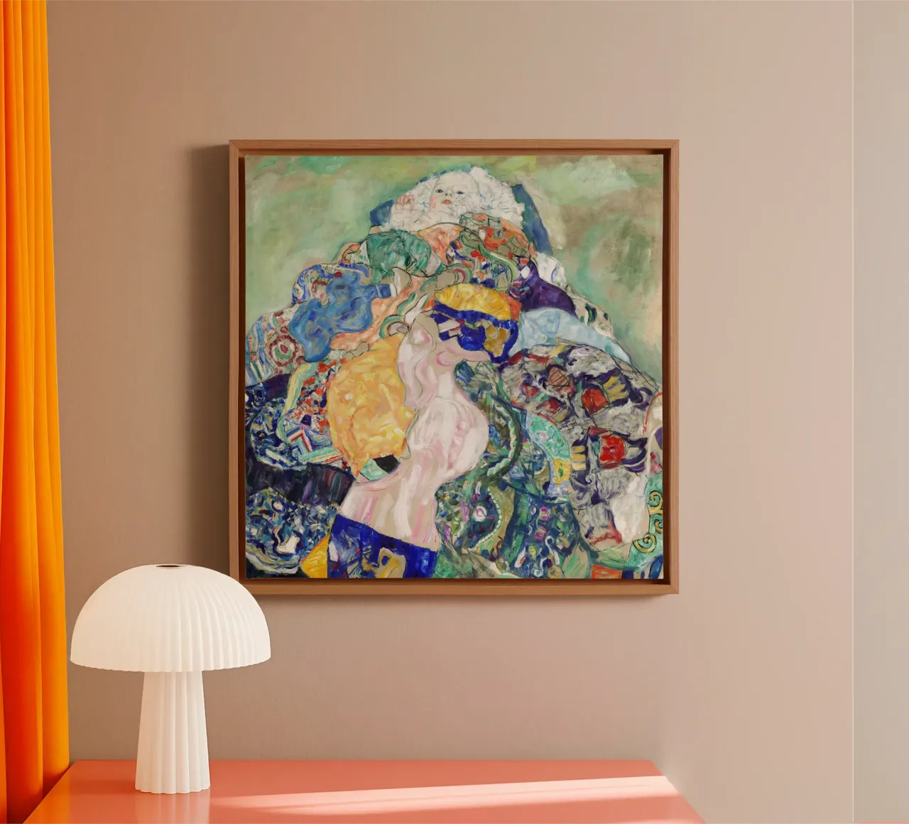 Klimt's "Baby (Cradle)" - Symbolism, Figurative, Expressioni canvas with Floater frame by ClubArt